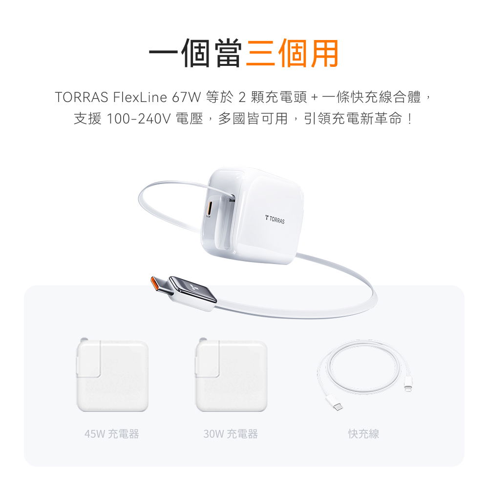 67W 伸縮線PD快充充電器