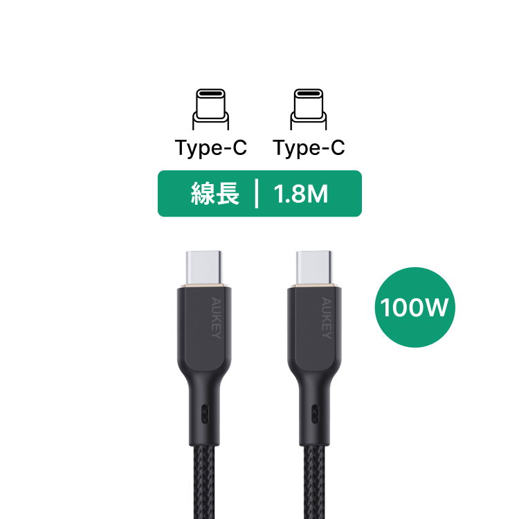 AUKEY Type-C to Type-C USB 1.8M 快充傳輸線（CB-KCC102）