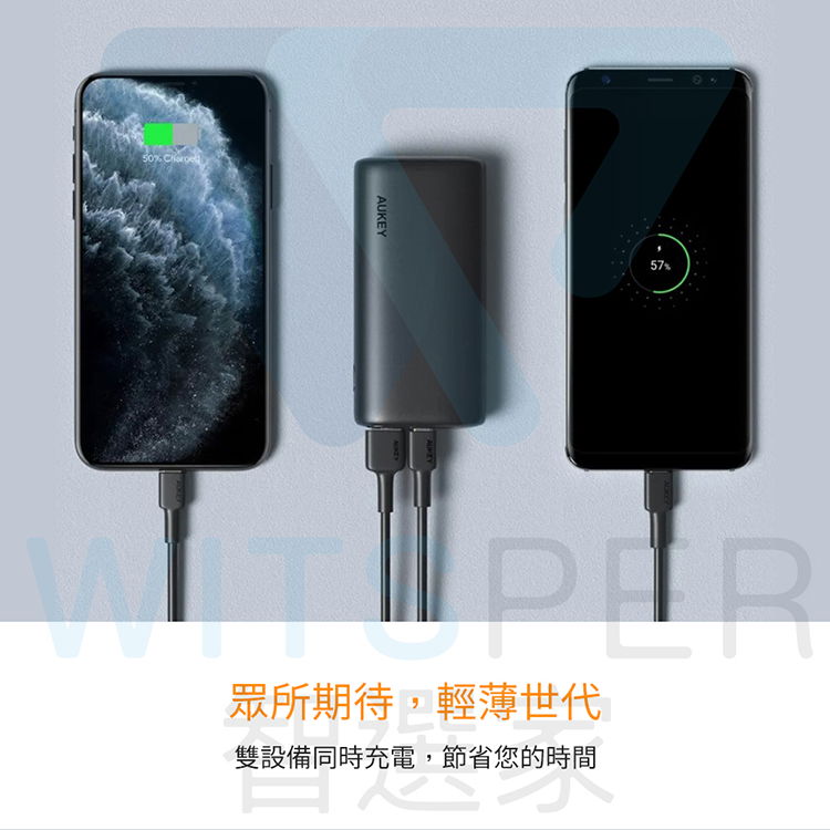 AUKEY57%眾所期待,輕薄世代雙設備同時充電,節省您的時間